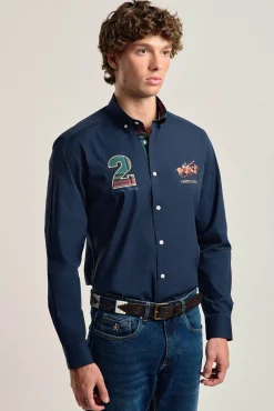 Camisa masculina modelo cavalo azul marinho Valecuatro