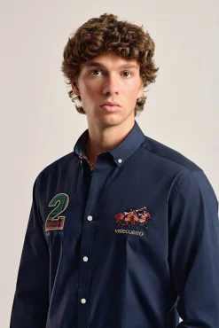 Camisa masculina modelo cavalo azul marinho Valecuatro