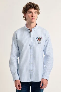 Camisa masculina Valecuatro bandeiras azuis claras modelo