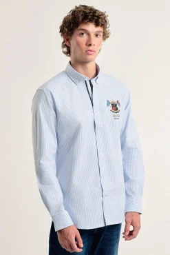 Camisa masculina Valecuatro bandeiras azuis claras modelo