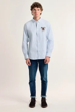 Camisa masculina Valecuatro bandeiras azuis claras modelo