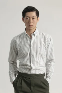 Camisa oxford listrada de algodão slim