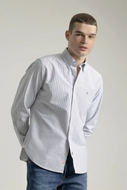 Camisa oxford riscas de algodão slim