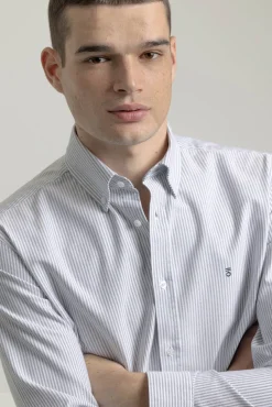 Camisa oxford riscas de algodão slim