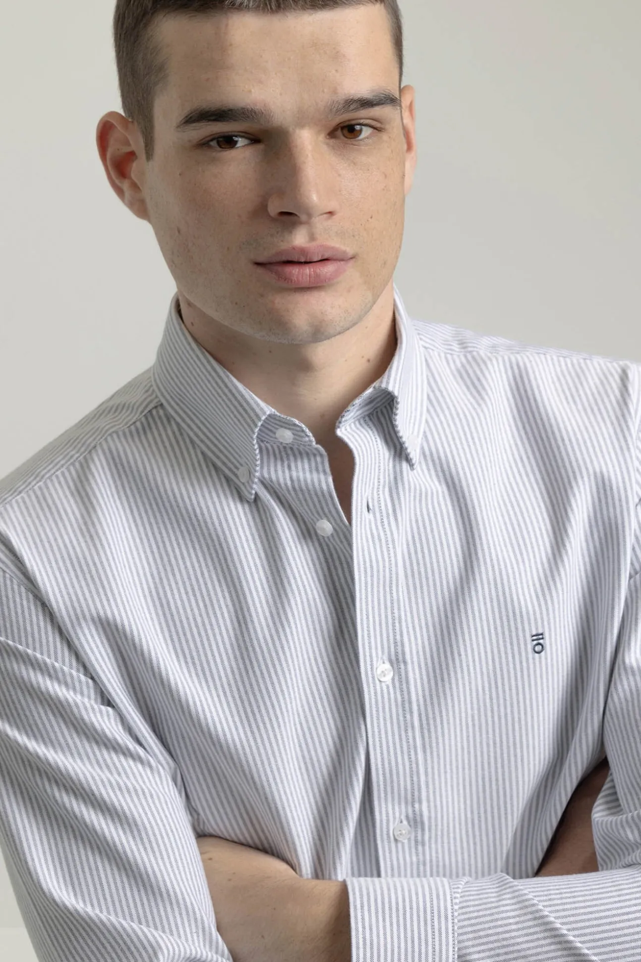 Camisa oxford riscas de algodão slim