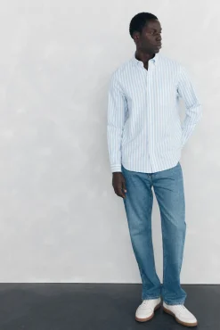 Camisa Oxford Riscas Escovada