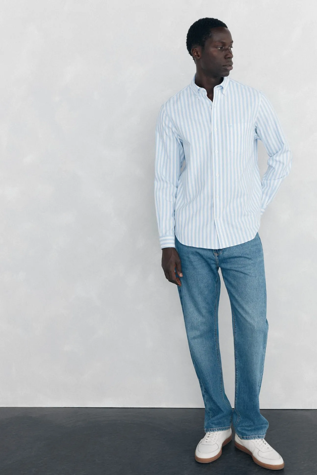Camisa Oxford Riscas Escovada
