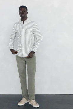 Camisa Oxford Riscas Escovada