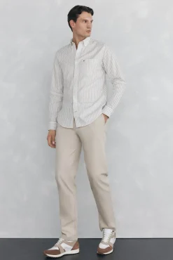 Camisa oxford riscas sem ferro