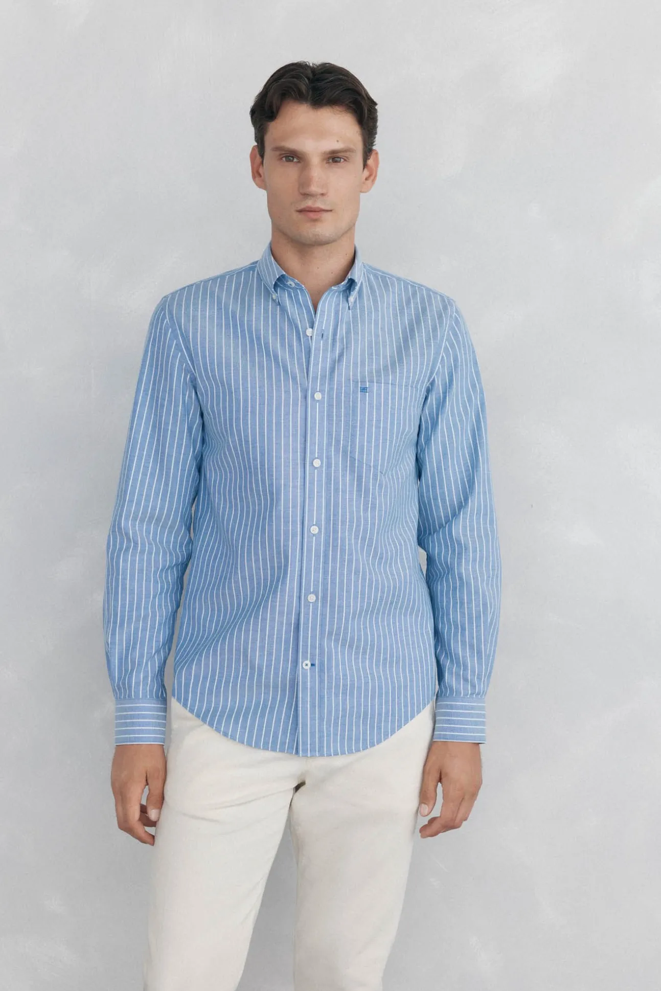 Camisa oxford riscas sem ferro