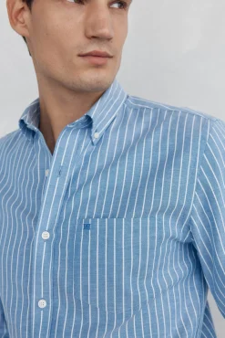 Camisa oxford riscas sem ferro