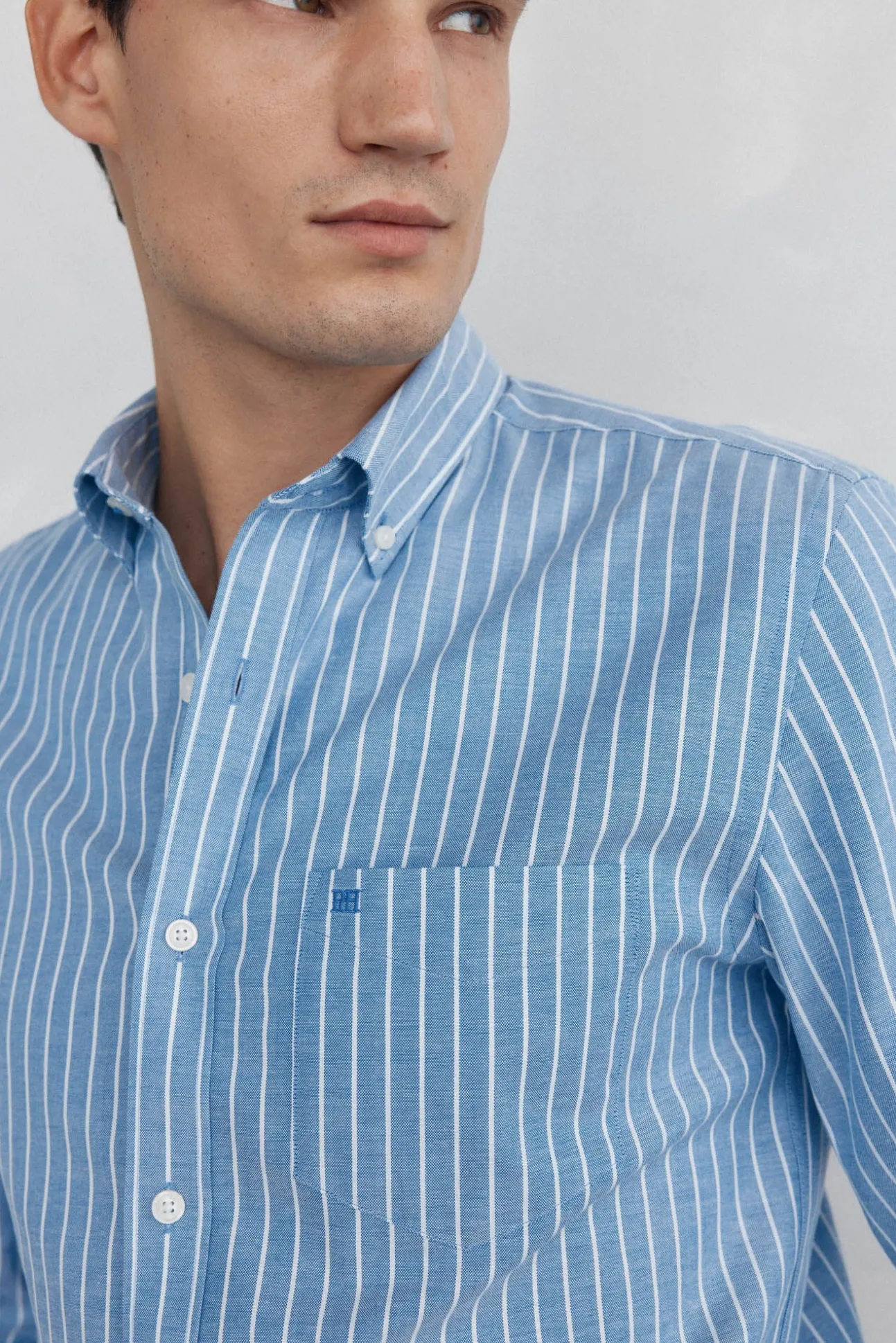 Camisa oxford riscas sem ferro