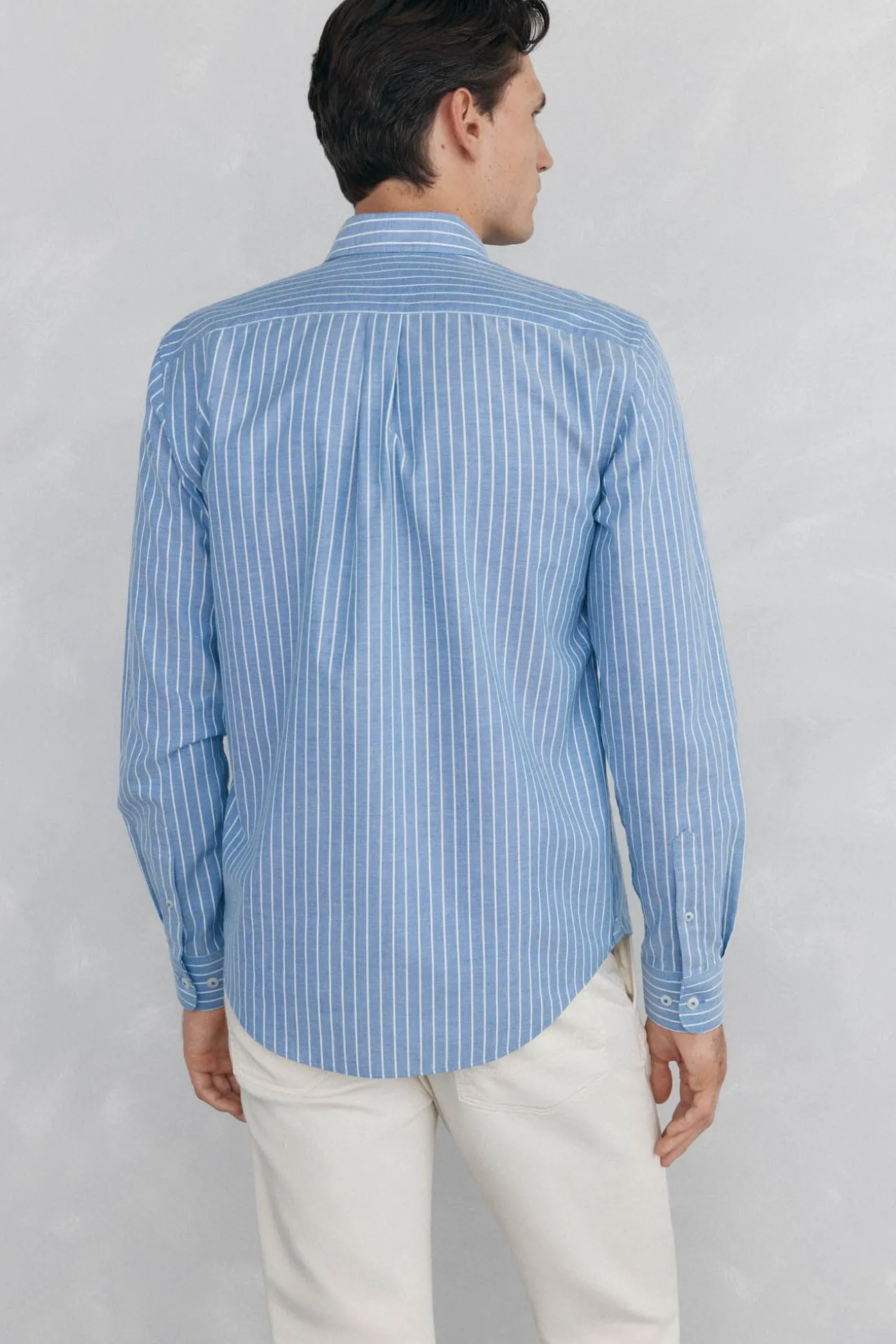 Camisa oxford riscas sem ferro