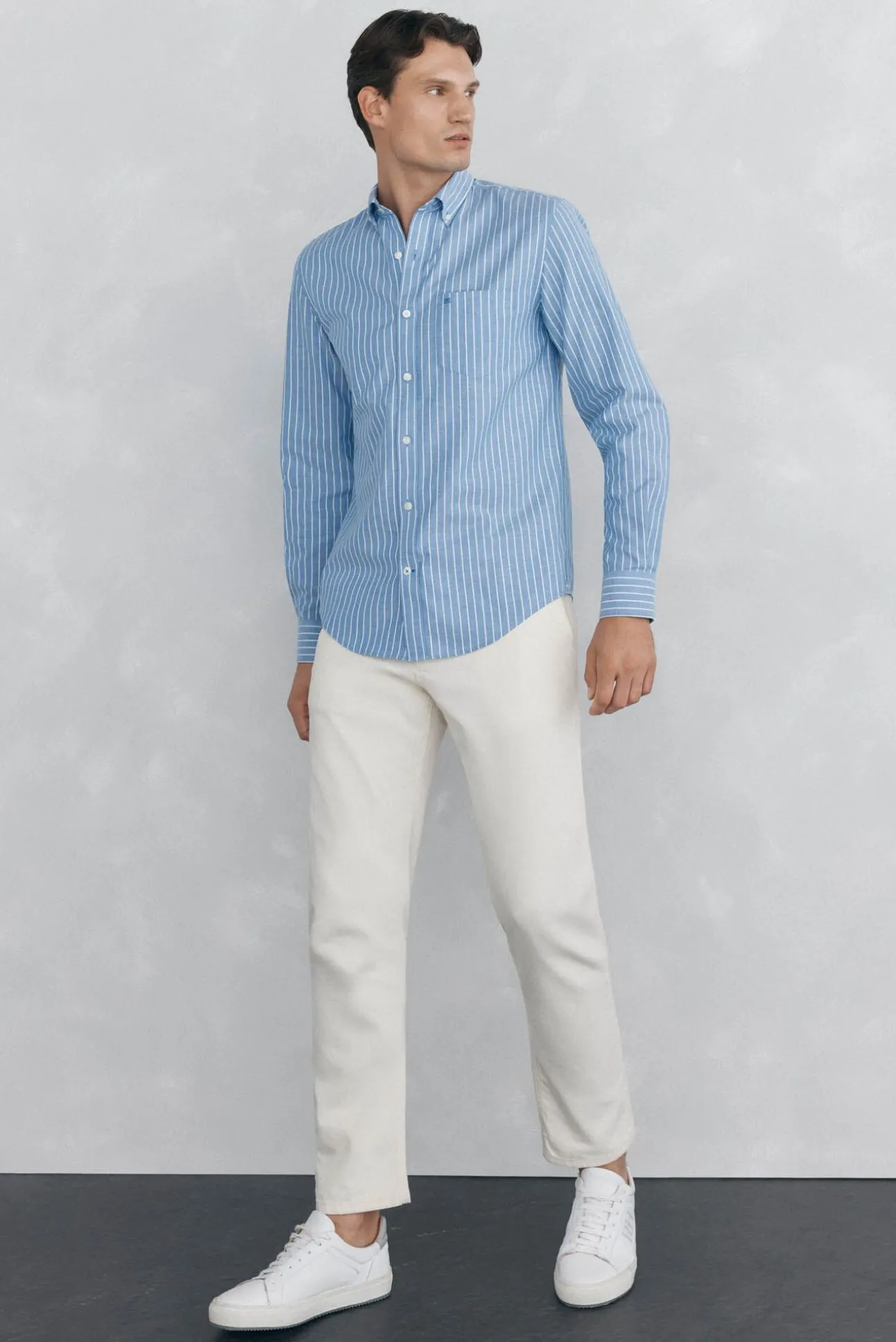 Camisa oxford riscas sem ferro