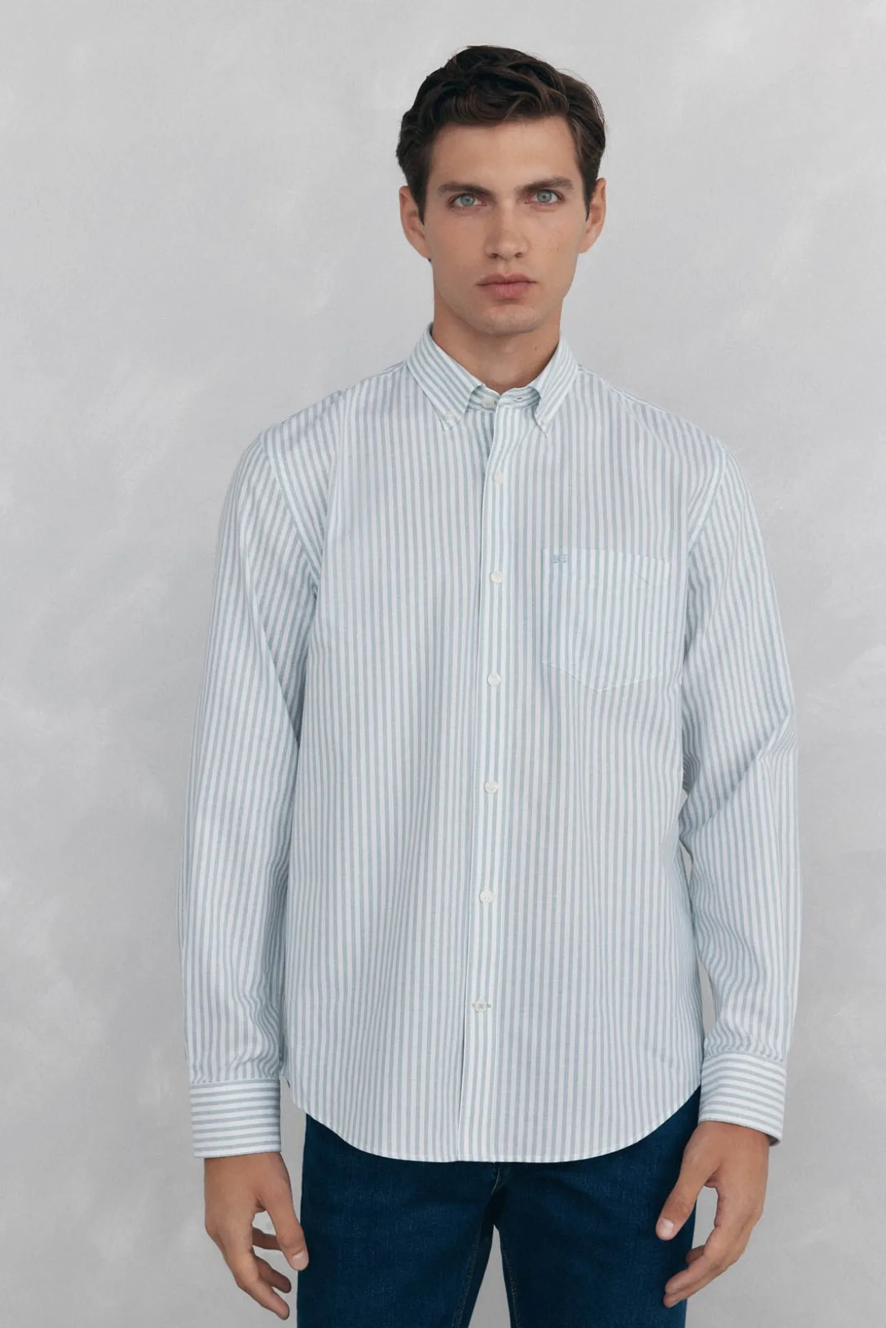Camisa oxford riscas sem ferro