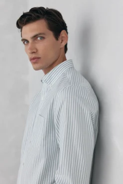 Camisa oxford riscas sem ferro