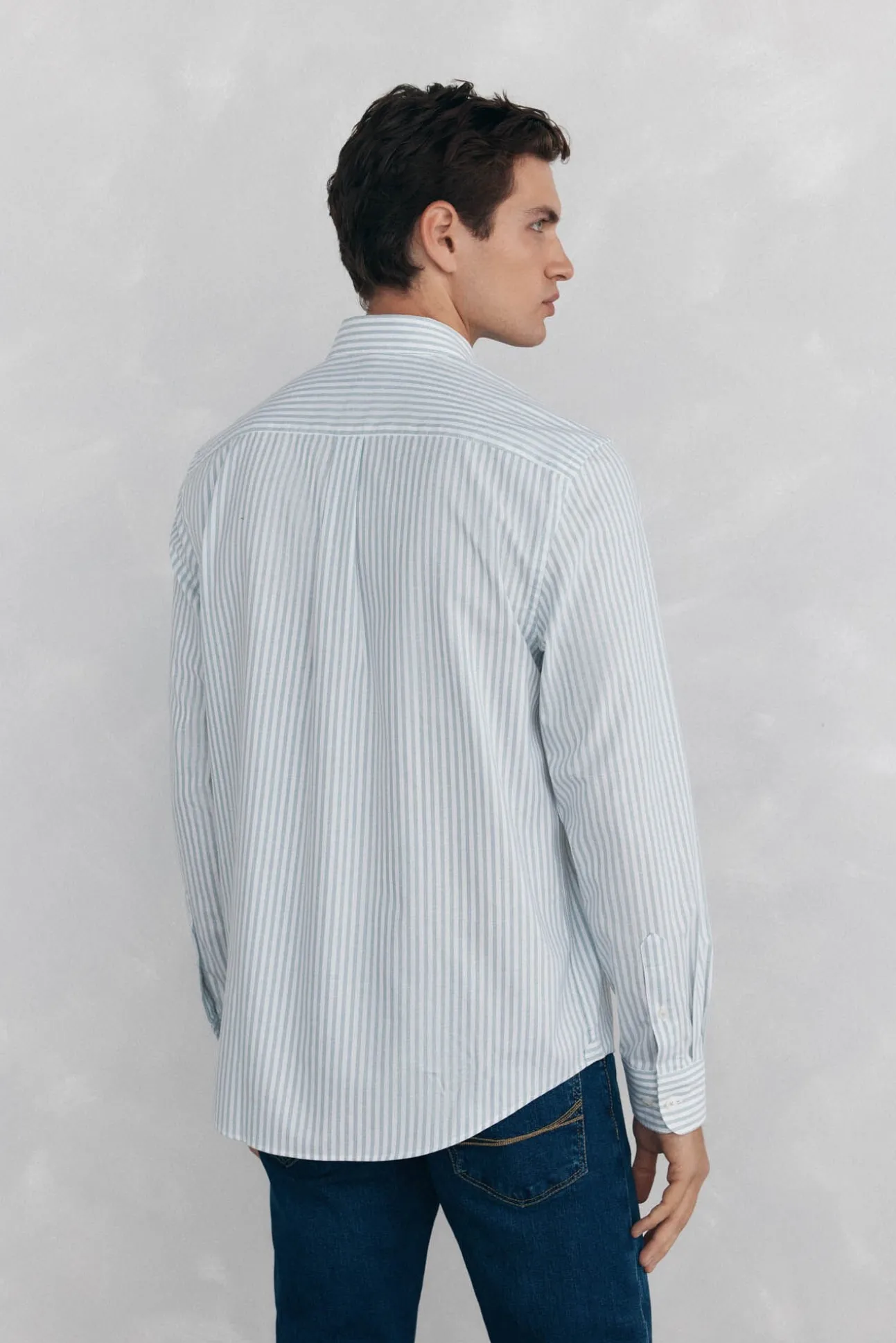 Camisa oxford riscas sem ferro