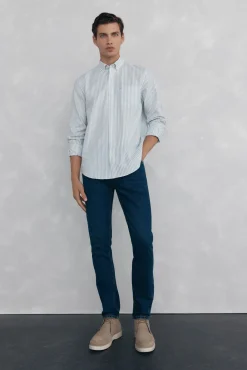 Camisa oxford riscas sem ferro
