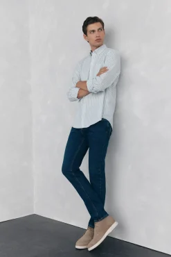 Camisa oxford riscas sem ferro