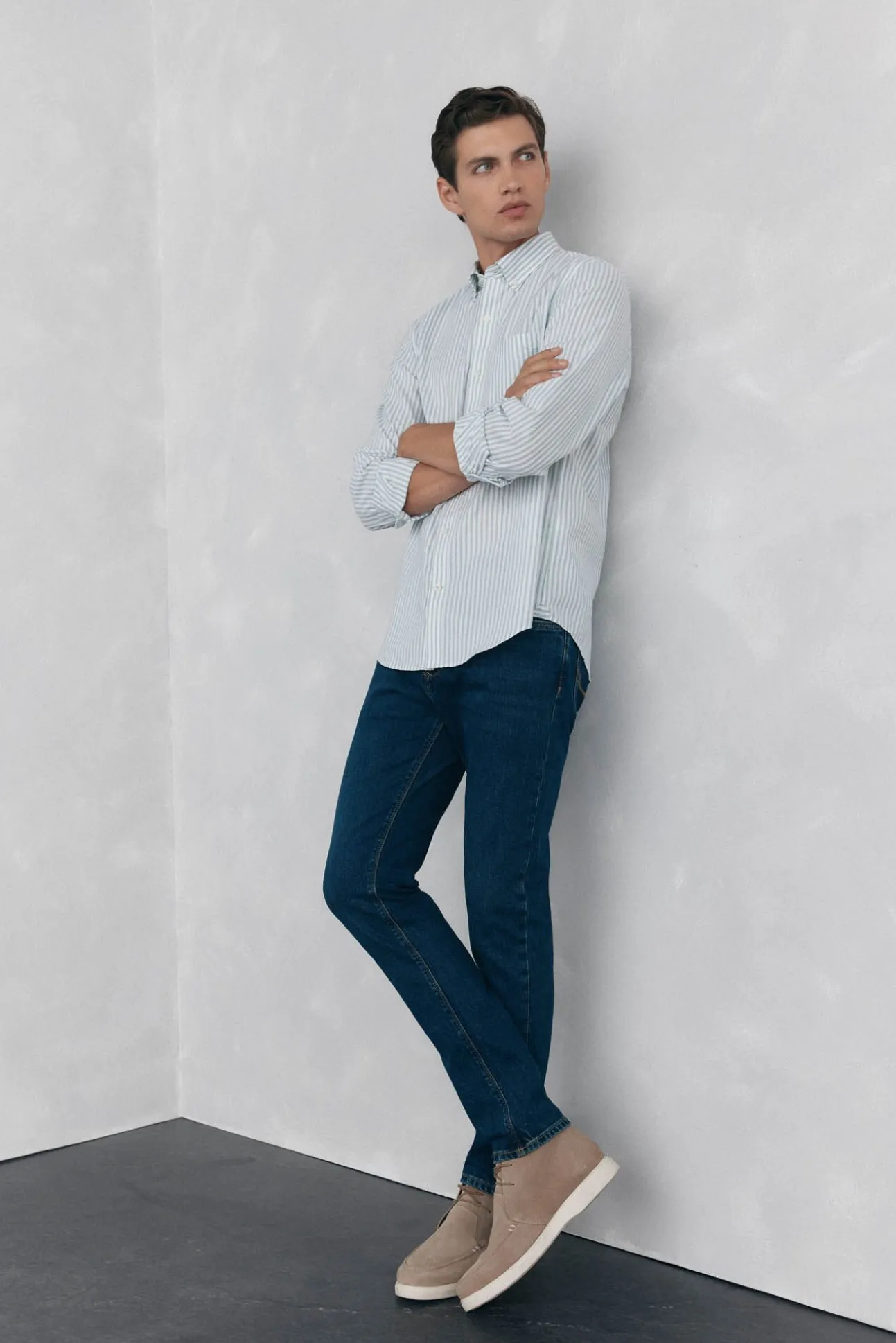 Camisa oxford riscas sem ferro