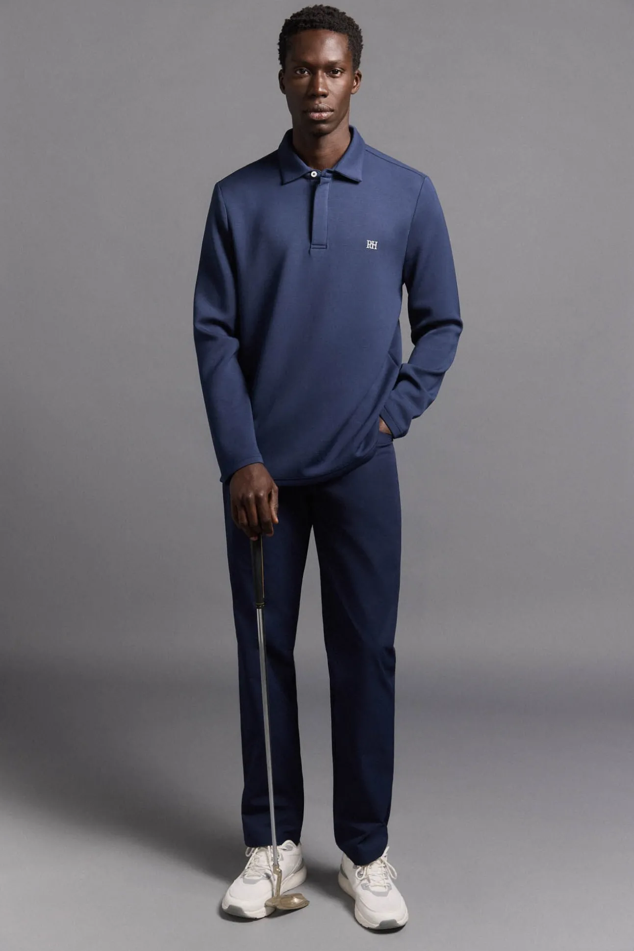 Camisa polo de golfe de manga comprida liso