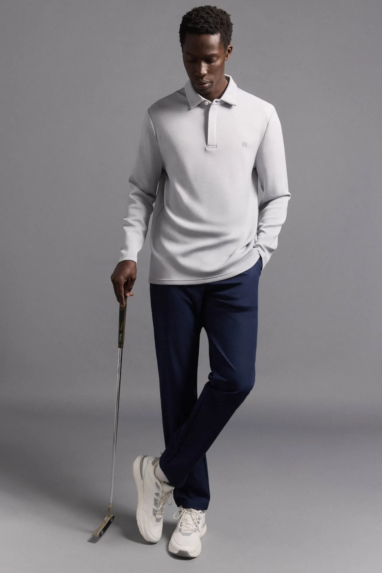 Camisa polo de golfe de manga comprida liso