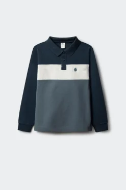 Camisa polo de manga comprida com blocos de cores para menino