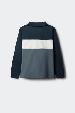 Camisa polo de manga comprida com blocos de cores para menino