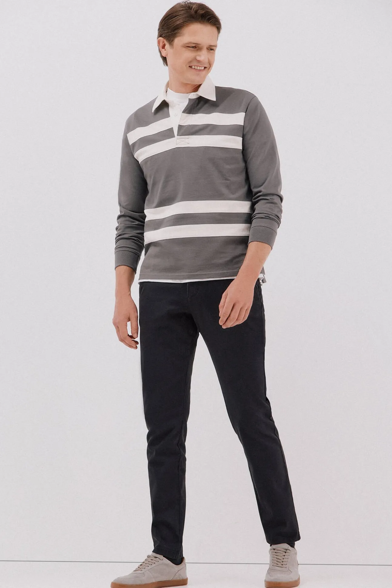 Camisa polo de rugby riscas