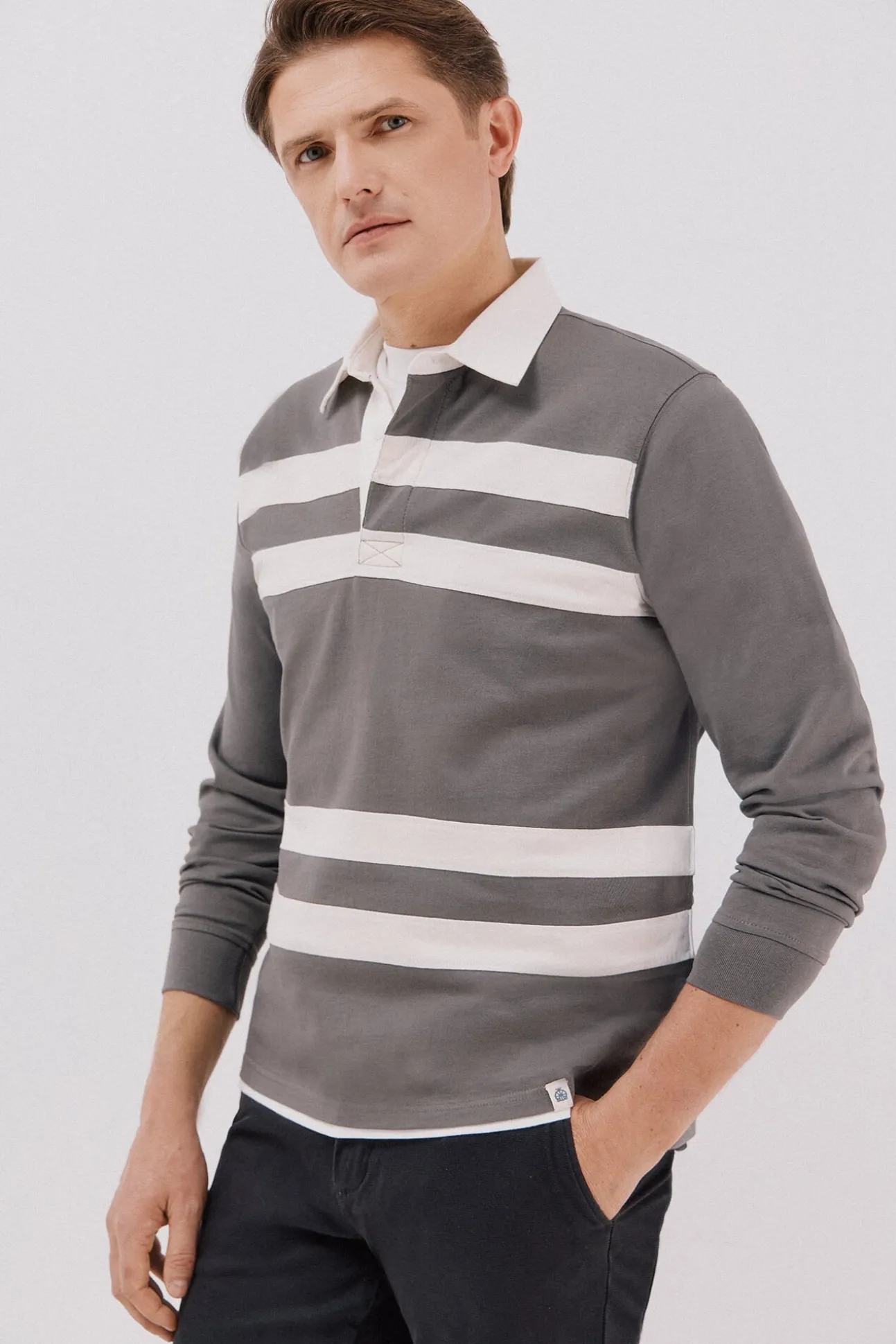 Camisa polo de rugby riscas