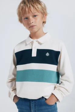 Camisa polo manga comprida com detalhe riscas para menino