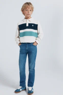 Camisa polo manga comprida com detalhe riscas para menino