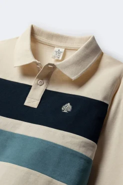 Camisa polo manga comprida com detalhe riscas para menino