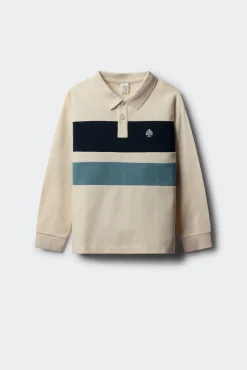 Camisa polo manga comprida com detalhe riscas para menino