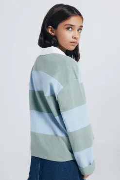 Camisa polo riscas para menina
