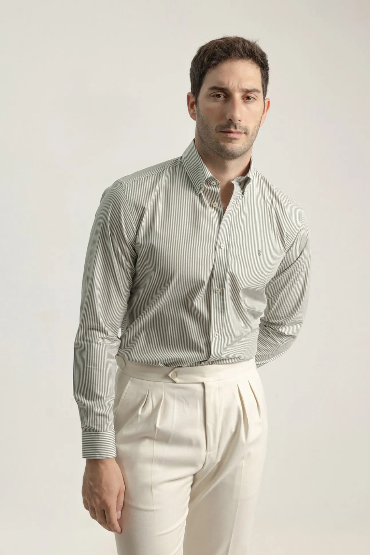 Camisa riscas de algodão slim fit
