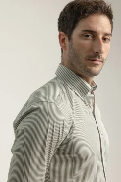 Camisa riscas de algodão slim fit