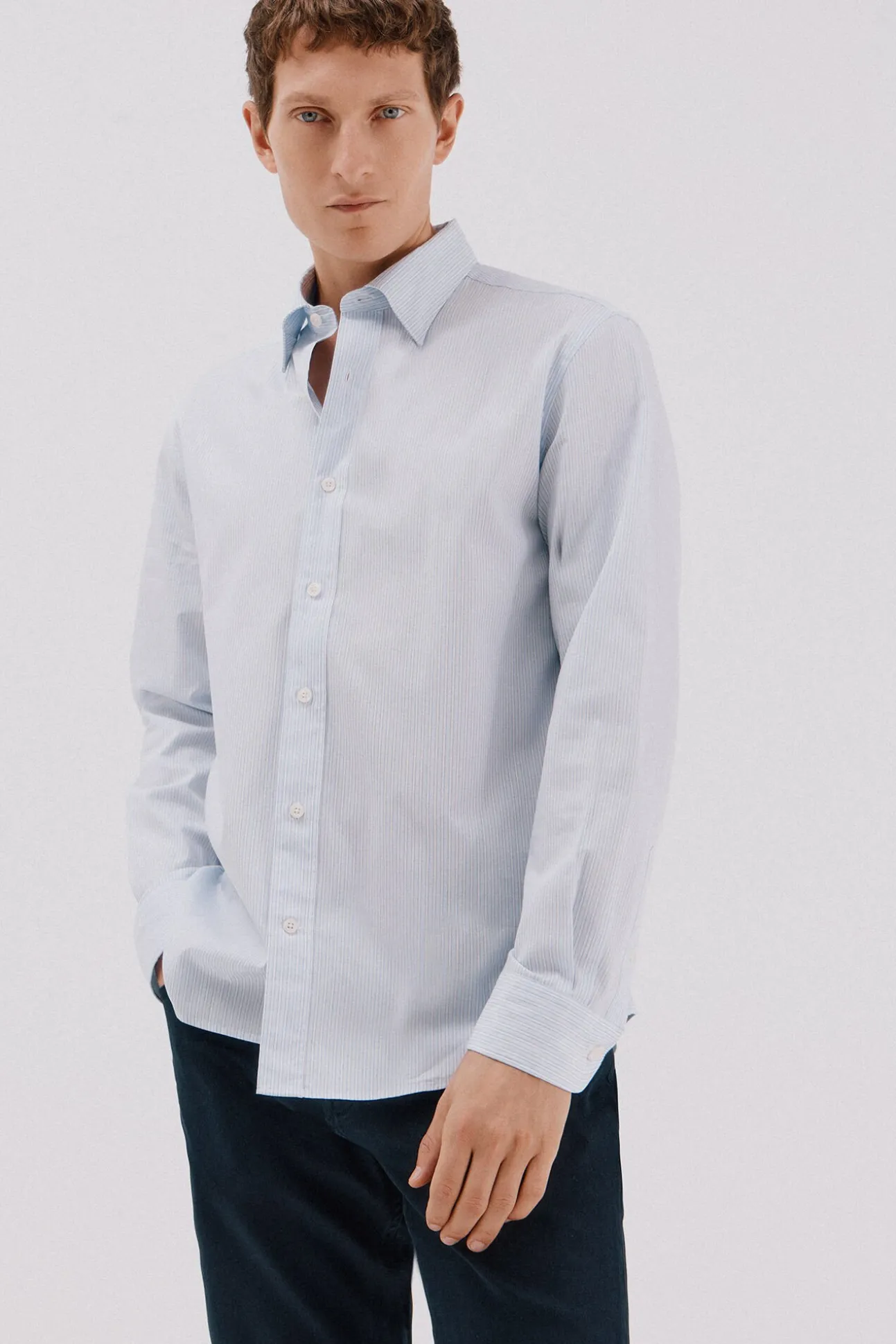 Camisa riscas de algodão Tencel