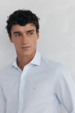 Camisa riscas fácil de passar, anti-odor, corte slim