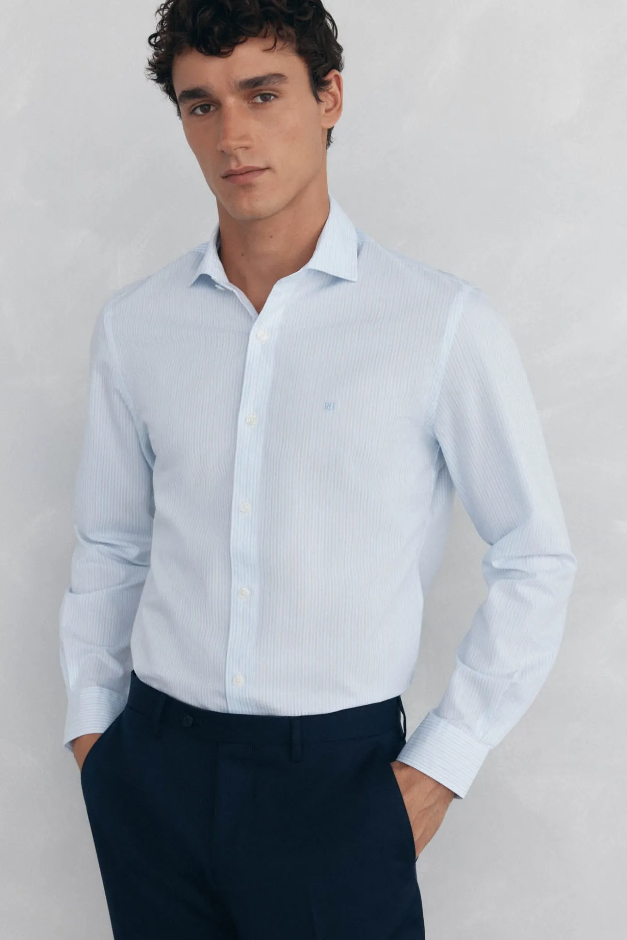 Camisa riscas fácil de passar, anti-odor, corte slim