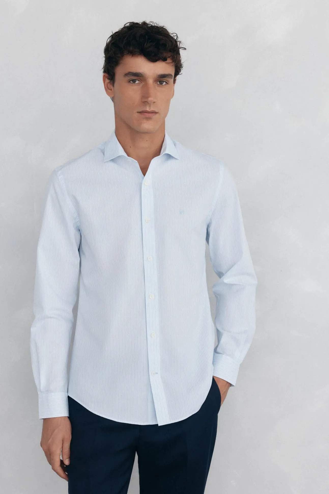 Camisa riscas fácil de passar, anti-odor, corte slim