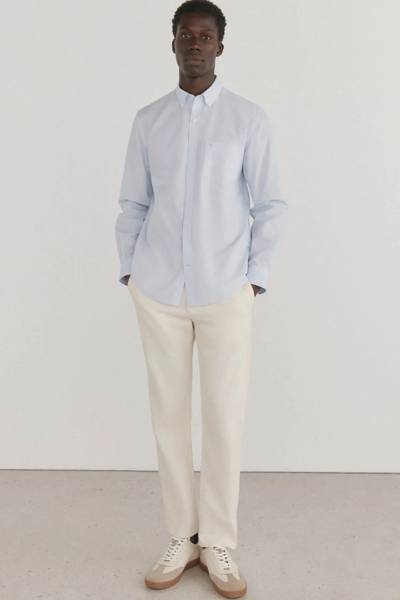 Camisa riscas que não pode ser passada a ferro + resistente a manchas