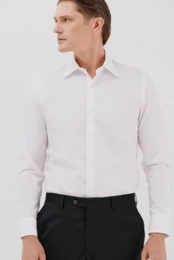 Camisa social lisa de algodão tencel