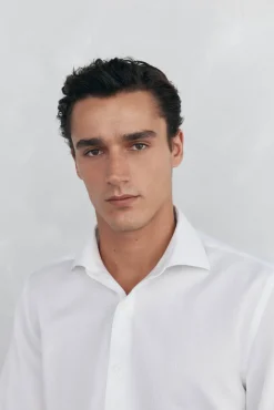 Camisa social lisa que não pode ser passada a ferro + resistente a manchas