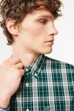 Camisa stretch estampada xadrez para homem