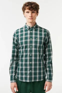 Camisa stretch estampada xadrez para homem