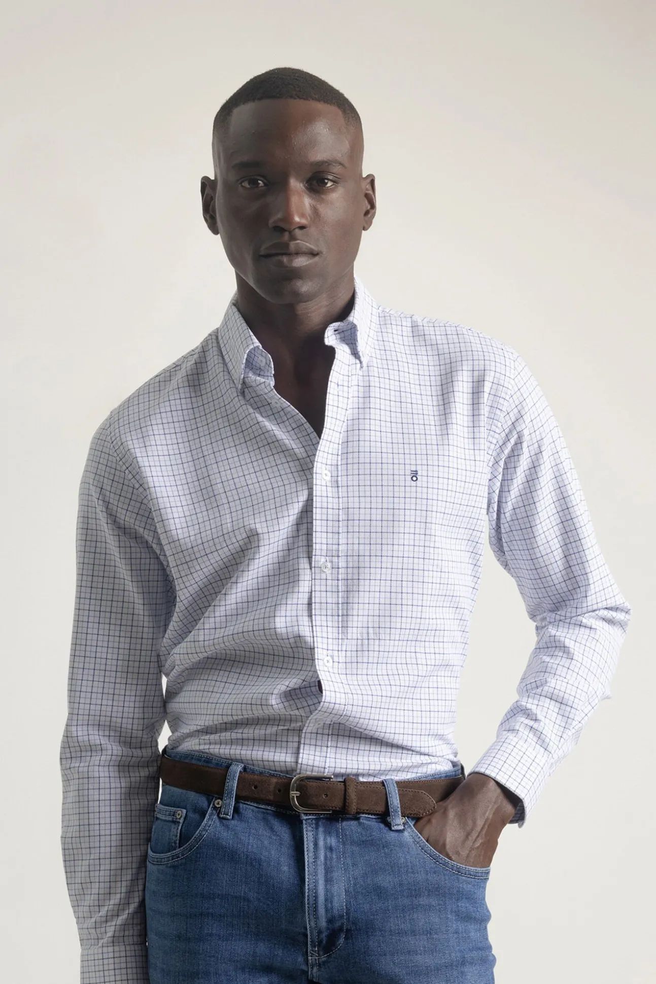 Camisa xadrez de algodão slim fit