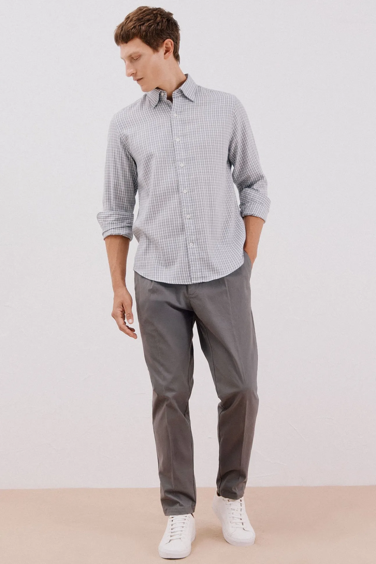 Camisa xadrez de algodão tencel