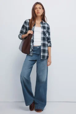 Camisa xadrez lurex com bolso