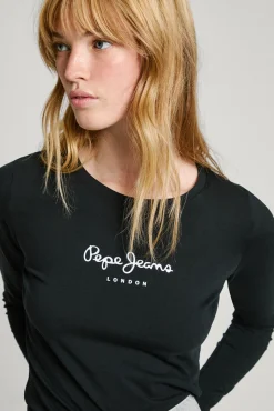 Camiseta básica de manga comprida com logo frontal